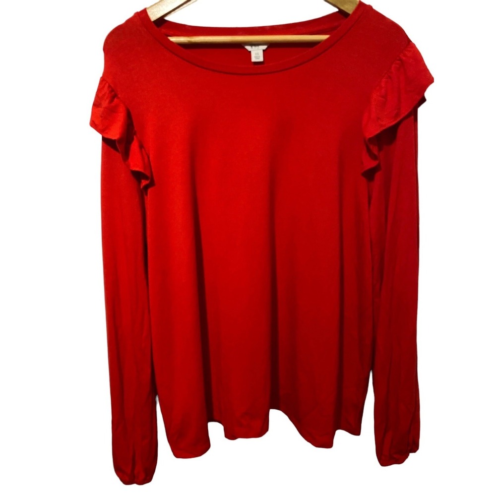 Crown and Ivy 1x red sweater ruffle long sleeve top